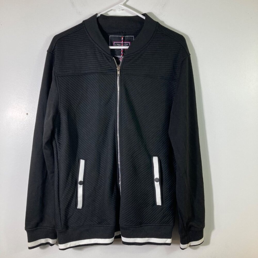Mens Lon Nyc‎ Across the Pond Cardigan Jacket Full Zip Black M Polyester NWT